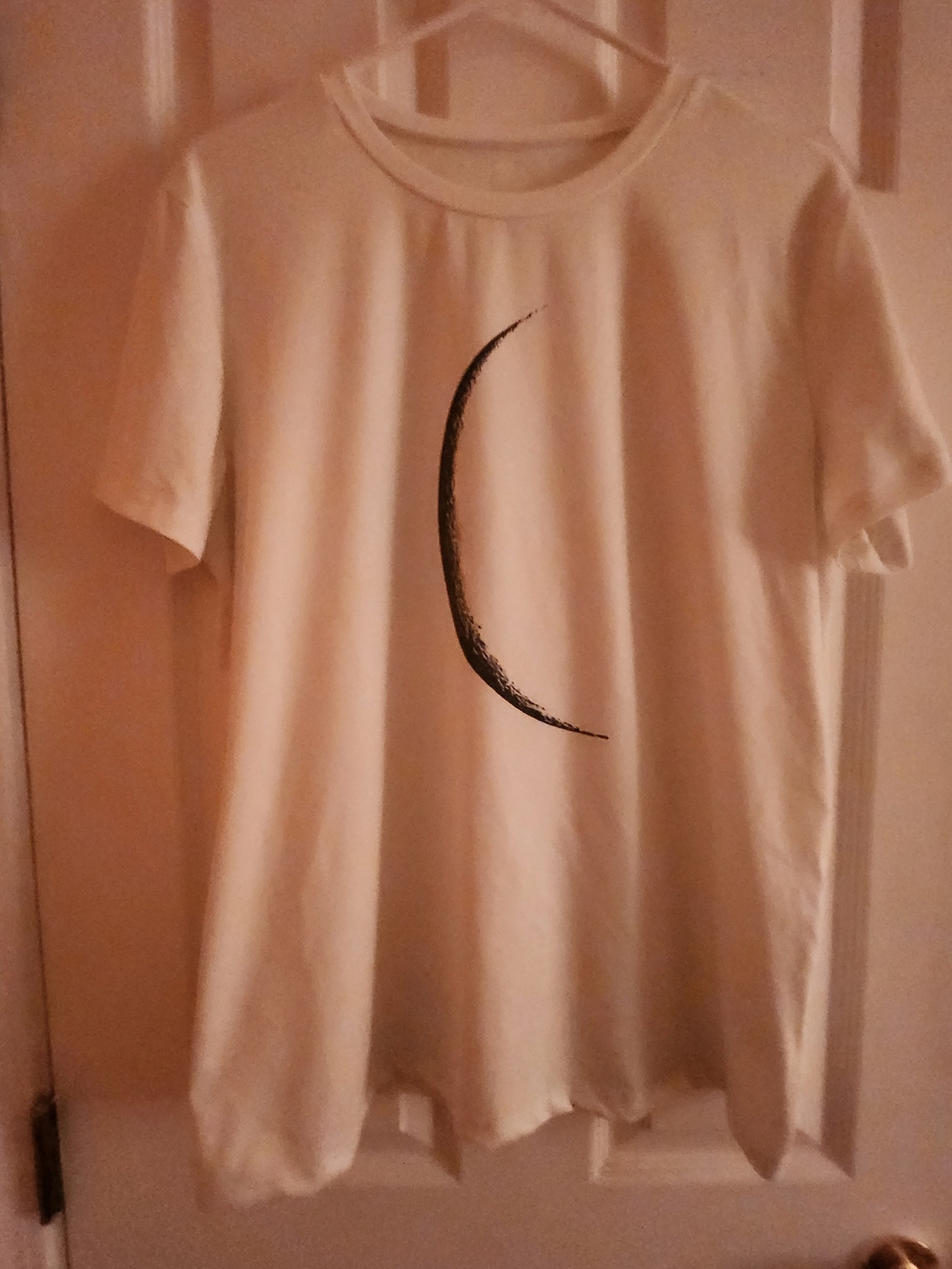 Womens White Graphic Tee with Minimal Crescent Print